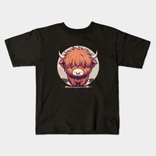 Kawaii Scottish Hairy Highland Cow Kids T-Shirt